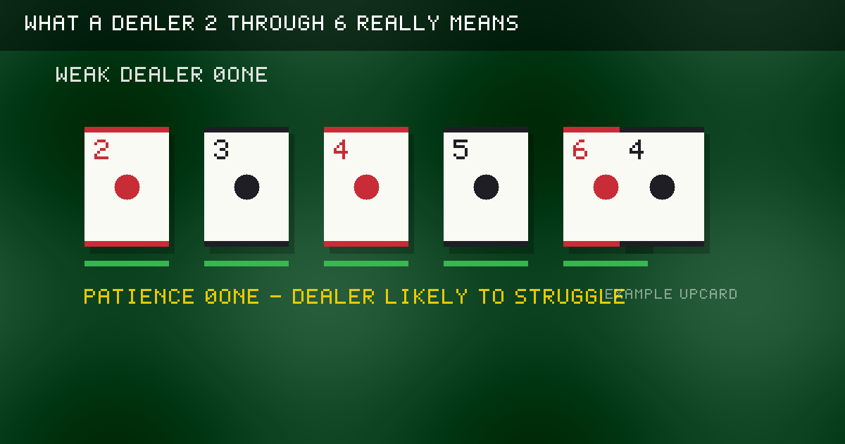 Original dealer low-upcard diagram with 2 through 6 marked as pressure cards.