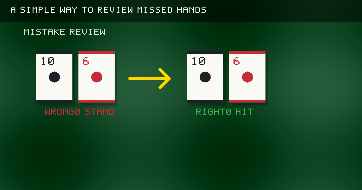 Original missed-hand review card with a correction arrow.