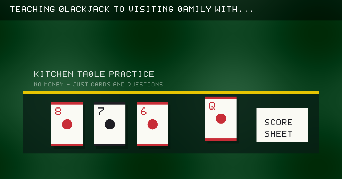 Original family card-game diagram showing a no-money blackjack teaching setup.